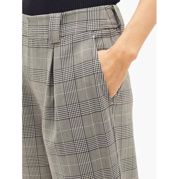 Ganni Price of Wales Check Tailored Trousers Black Grey Pleated High Waist SZ 4 - Picture 3 of 8